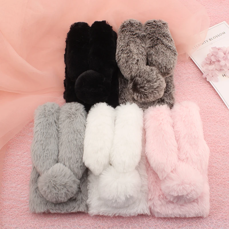 

Rabbit Fur Cases For Moto E5 Play G6 One Power G5s G5 C E4 E5 Plus E3 Power G7 Z2 P30 Play Motorola P30 Note Back Cover Case Bag