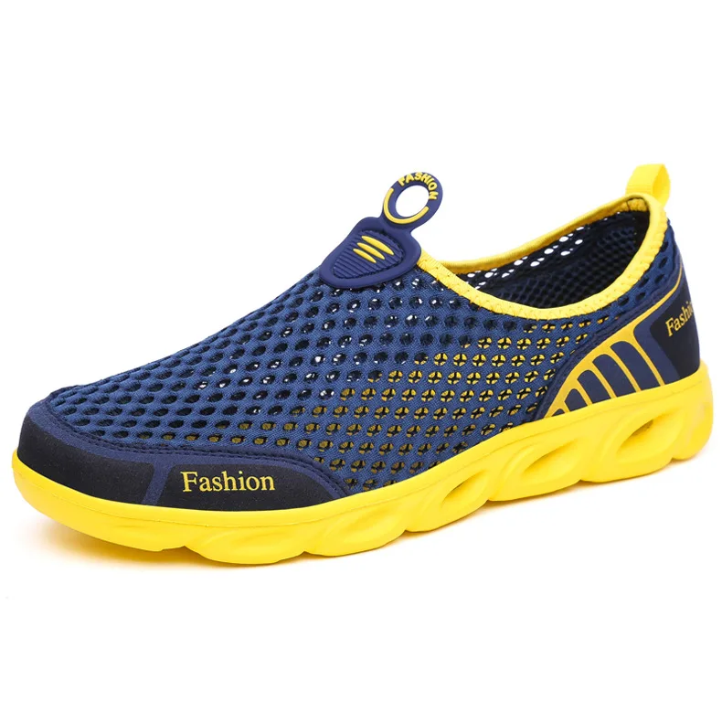 Мужские кроссовки 9908 из сетчатого материала; обувь в стиле светильник дышащие Летние слипоны женские сандалии с плоской подошвой, уличные пляжные отдыха повседневная обувь; Zapatos De Hombre; мужская обувь - Цвет: Dark blue