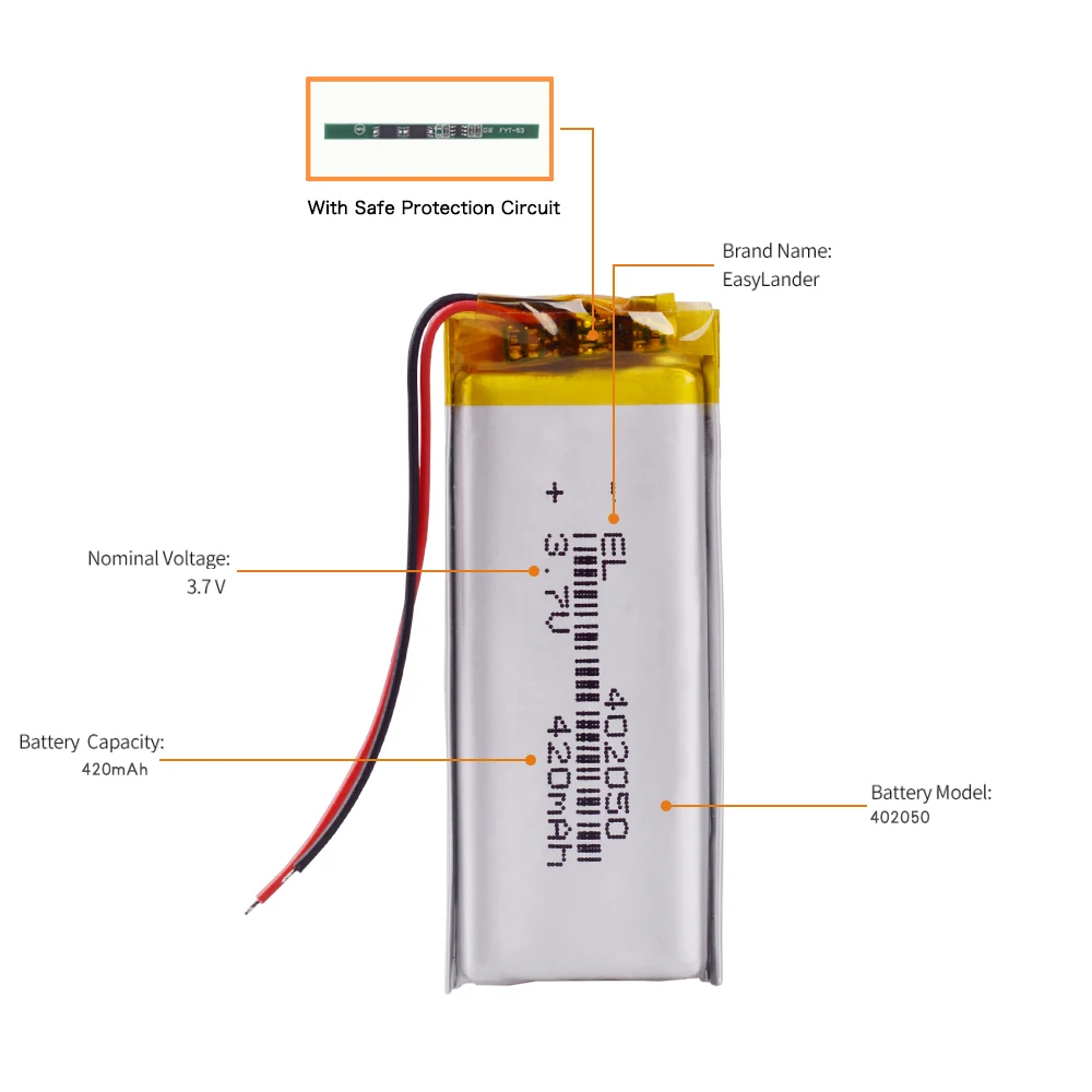 Литий полимерный аккумулятор 3 7 V 402050 042050 Замена 382250P Taipower MP3 X19 500mAh Китайский
