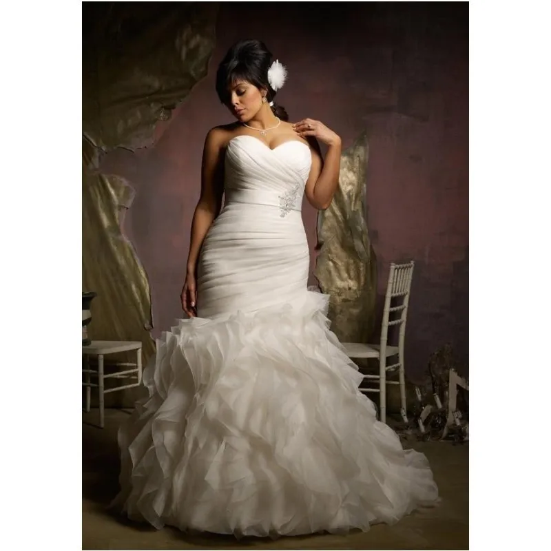 

Robe De Mariage 2019 White Ivory Organza Pleat Beaded Ruffles Mermaid Plus Size Wedding Dress Bridal Gowns Custom Made