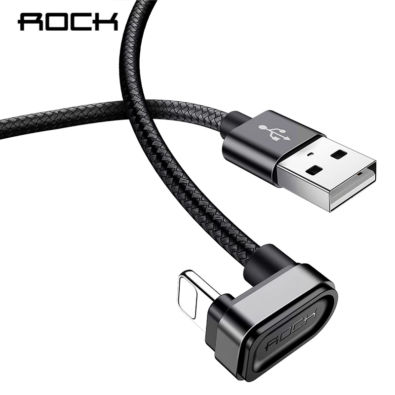

ROCK Cable L Bending Fast Charging Lighting USB Cable Game Wire 180 Degree U-Shaped Braided Data Sync Cord for iPhone 7 6 5 8 X