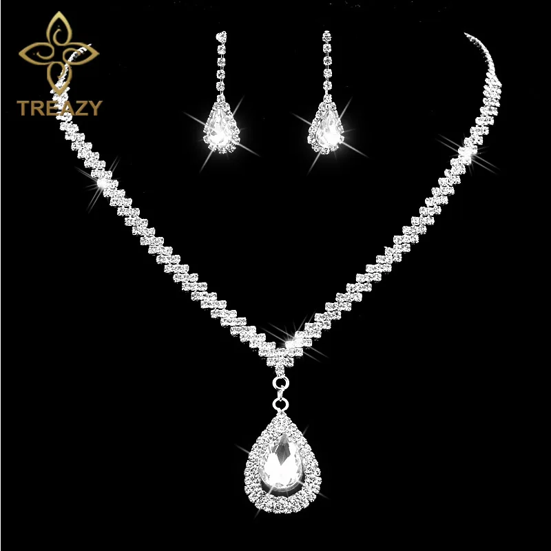 TREAZY Elegant Wedding Jewelry Sets for Women Pearls Crystal Necklace Earrings Bridal Jewelry Sets Prom Wedding Accessories