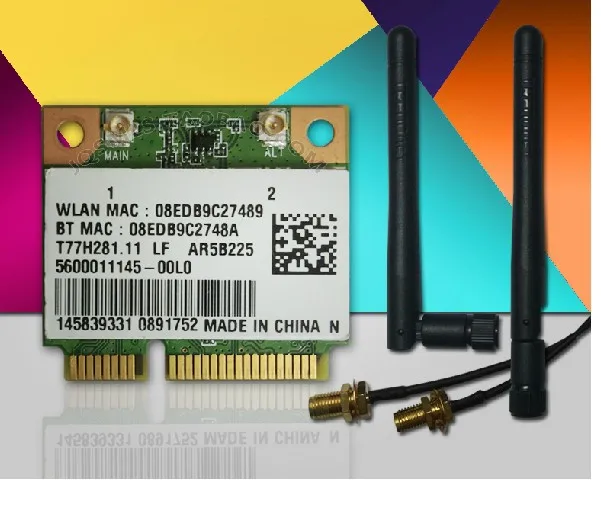 Ssea Оптовая продажа Новый Беспроводной карточка с антенной для Atheros ar5b225 300Mbp Mini pci-e карты wifi + Bluetooth 4.0