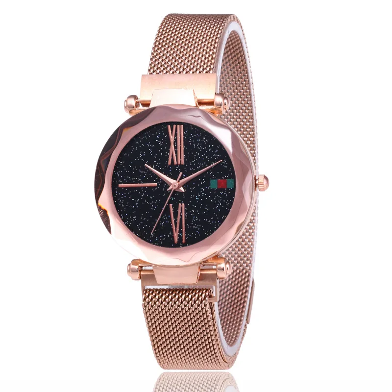

Luxury Rose Gold Women Watches Minimalism Starry sky Magnet Buckle Fashion Casual Female Wristwatch Waterproof Roman Numeral