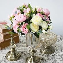 Шелковые розы Пион Искусственные цветы Красивый букет Флорес на День Святого Валентина подарок Свадебная вечеринка Декор Mariage искусственные цветы