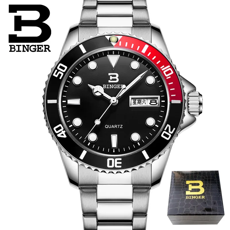 Бингер серия для дайвинга спортивные часы для мужчин кварцевые часы люксовый бренд часы Стальные водонепроницаемые наручные часы B-9203M - Цвет: 02