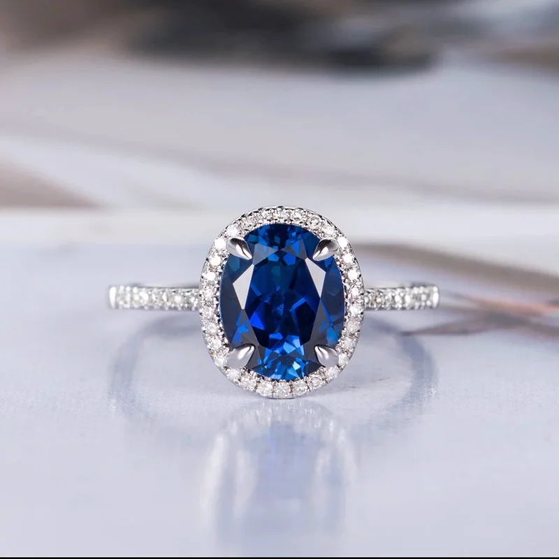 

925 Silver Jewelry Diamond Ring Rose gold and silver costume Royal blue round multi-drilled ladies zircon ringen stainless B2411