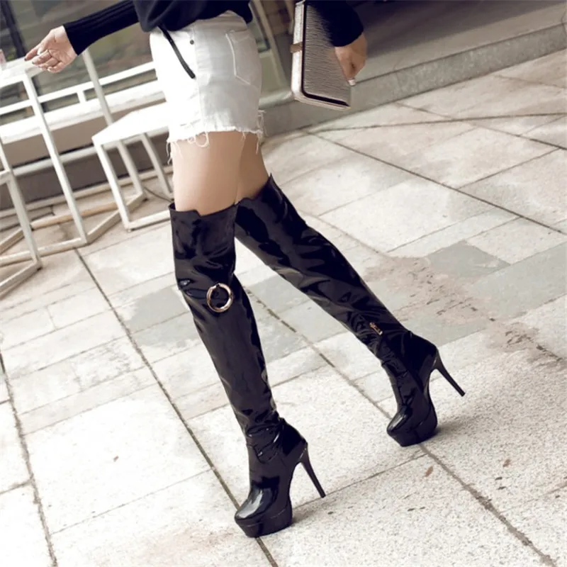 Plus Size 33-48 Women Over The Knee Boots Night Club Pole Dance Boots Patent Leather Stiletto Super High Heel Tall Women's Boots (24)