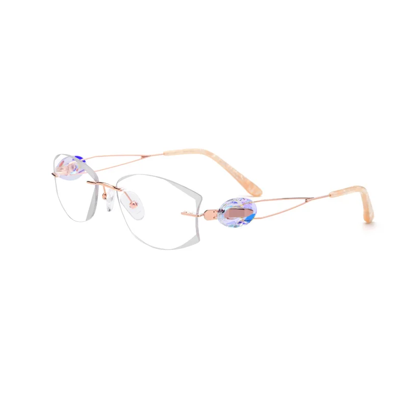 

Titanium Gold Rimless Drilling Women Eyeglasses Fashion Optical Frame Fashionable Diamond Clear Glasses Size 53-18-140