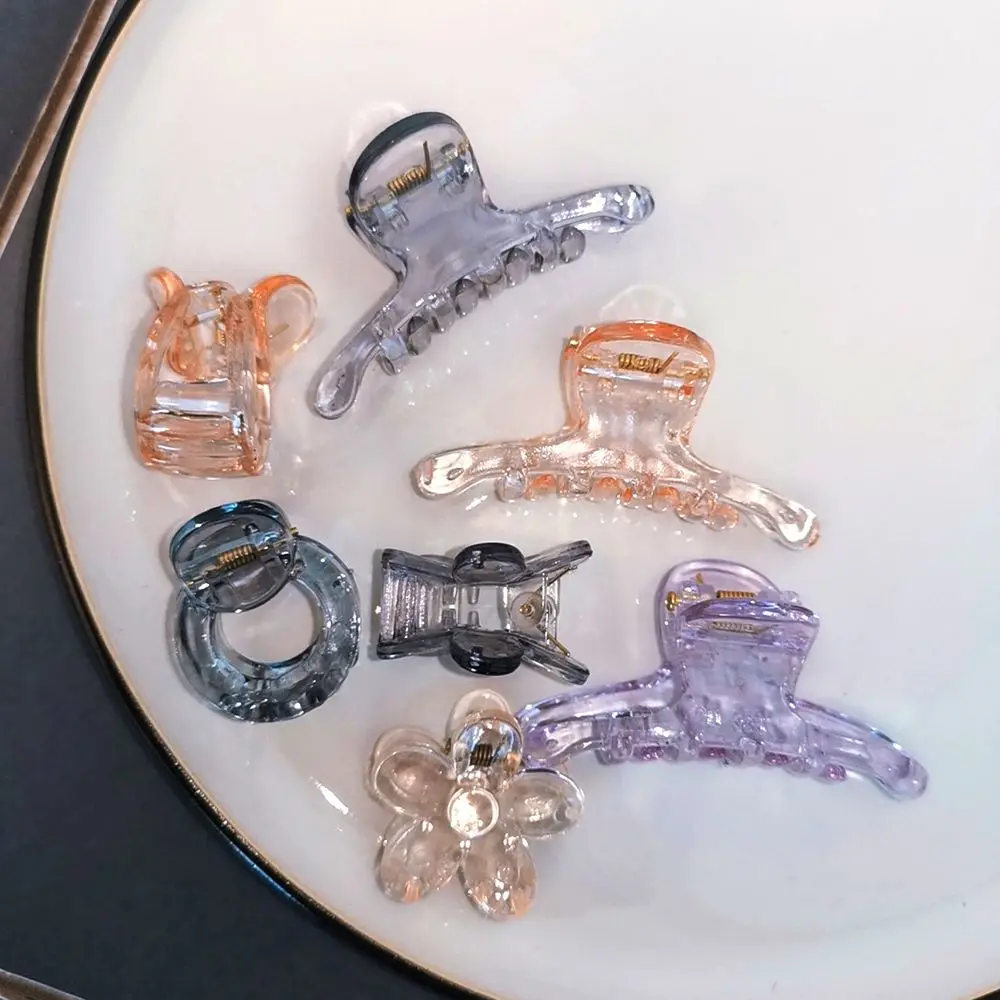

1Pc Korea Candy Color Flower Hair Claw Geometric Hollow Round Transparent Hair Clips Barrette Headwear for Women Girls