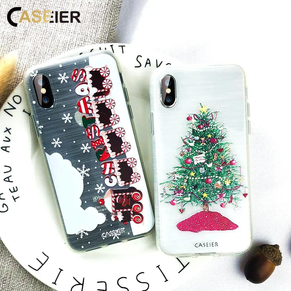 Caseier Рождественский чехол для iPhone X XS MAS XR Мягкий силиконовый Fundas MAX Новогодние