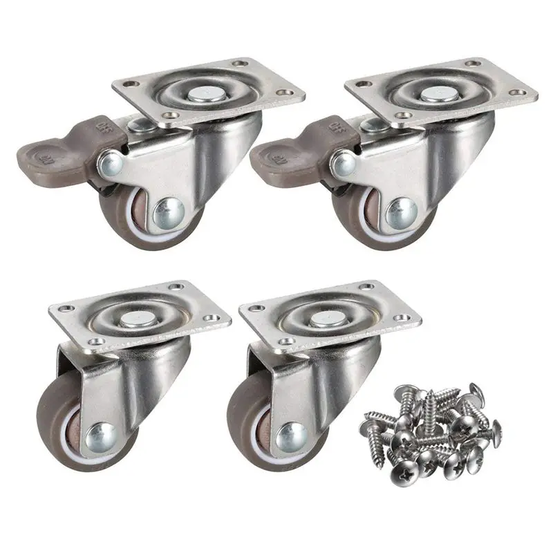 4 Pack 1 inch Low Profile Casters Wheels Soft Rubber Swivel Caster with 360 Degree Top