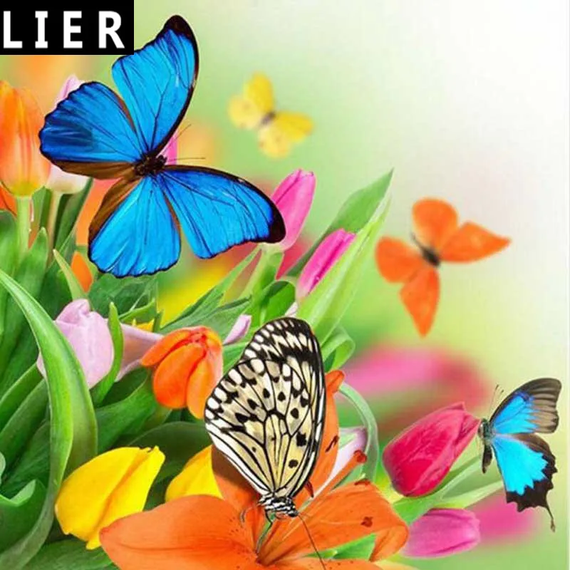 LIER DIY 5D Алмазная мозаика алмазная вышивка красивый цветок Бабочка ручной набор
