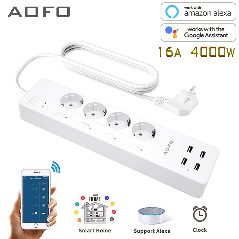 Smart Wifi Power Strip Surge Protector Multiple Sockets 4 Usb Port