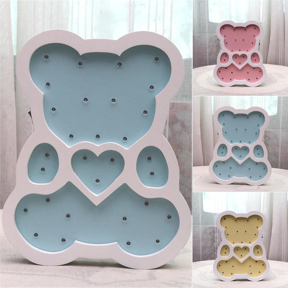 

Battery Operated Wall Bedside Lamp Wooden Bear Gift Hanging Night Light Decorative Home Decor Cartoon Children Atmosphere Kids