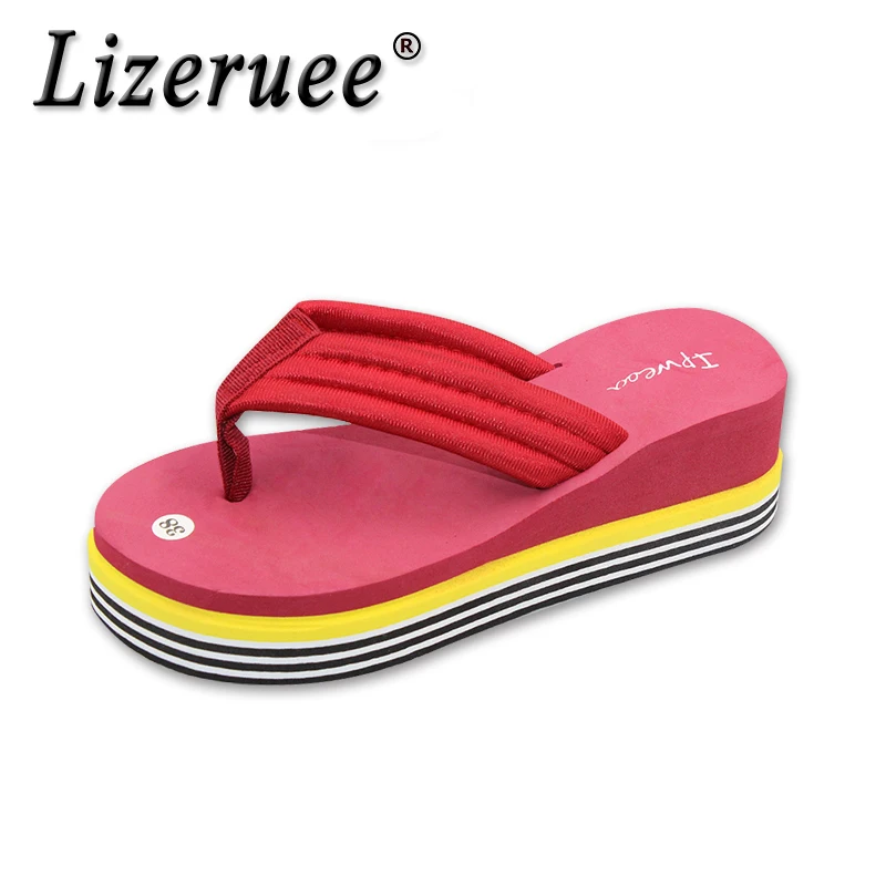 

Lizeruee 6.6cm High Heels Beach Slippers Summer slip muffin Wedges Platform Sandals Flip Flops Women CS81