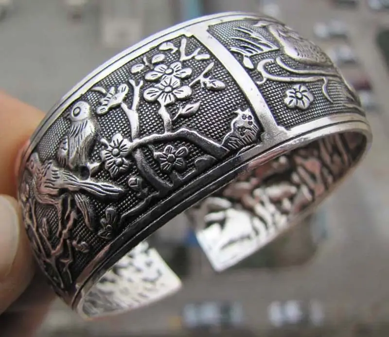 

Tibetan Tibet silver Bird Flower Totem Wide Bangle Cuff Bracelet^^10PC^ GP style Fine jewe Noble Natural SHIPPING 6.02