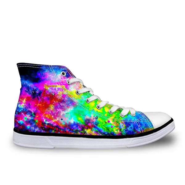 INSTANTARTS/Мужская парусиновая обувь с принтом «Вселенная планеты»; модная Вулканизированная обувь со шнуровкой и звездами; мужская повседневная обувь на плоской подошве - Цвет: C0166AK