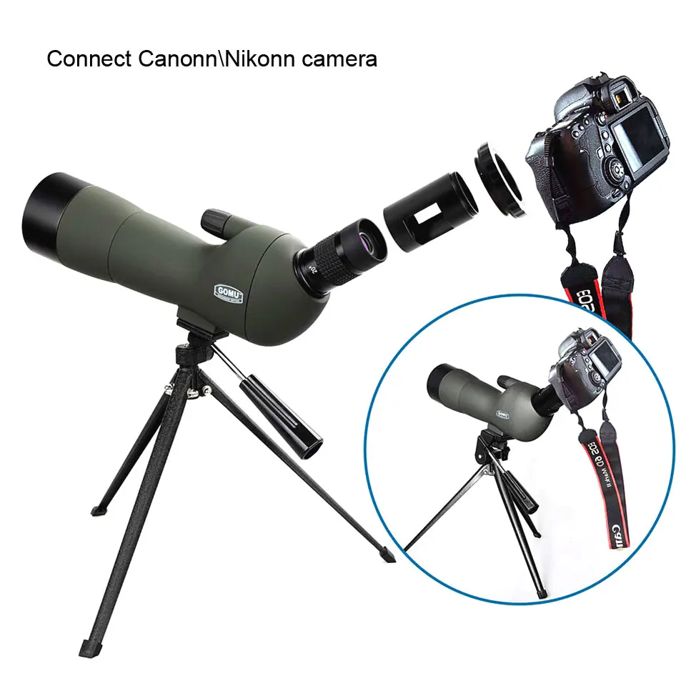 GOMU 20-60x60 15-45x50 монокулярный телескоп с трансфокатором наблюдения за птицами HD подключение nikonn \ canonn камера Зрительная труба ночного видения