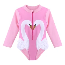 Baohulu criança & infantil do bebê da menina de manga longa dos desenhos animados swan banho crianças maiô um pedaço maiô verão