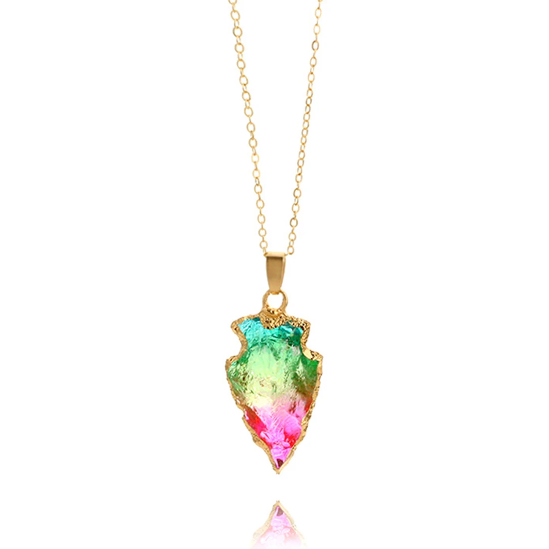 Random Arrowhead Shape Colorful Nature Stone Gold Chain Necklace for Women Fashion Jewelry | Украшения и аксессуары