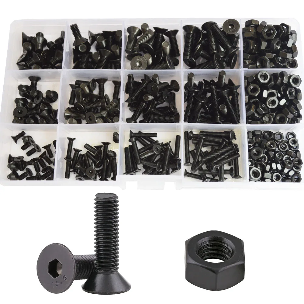 

Hex Flat Head Socket Cap Machine Screw Thread Metric Countersunk Hexagon Bolt Nut Alloy Steel Black Assortment Kit Set M3 M4 M5