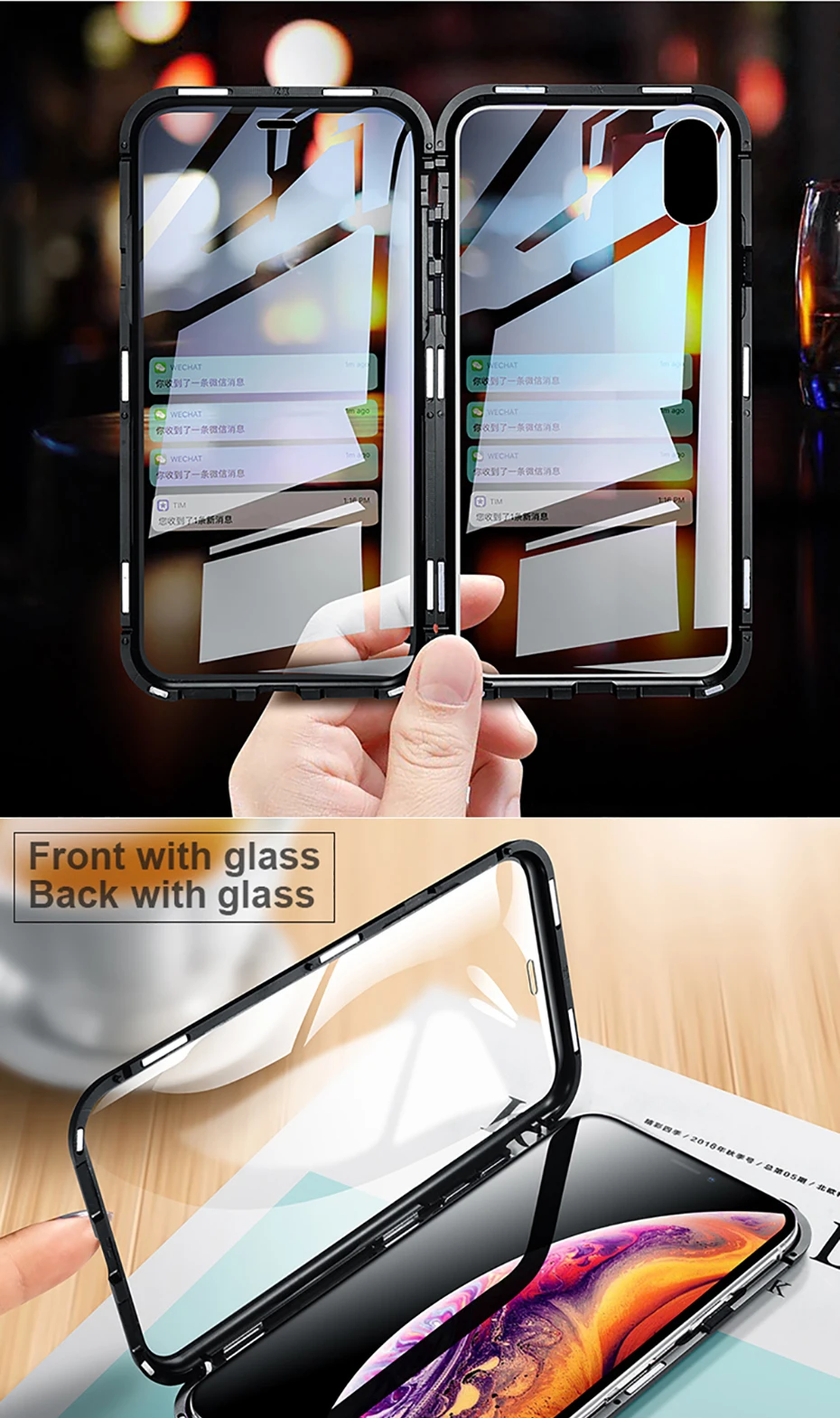 OMG Double sided glass Magnetic case for iphone XS Max X 7 8 Plus Luxury metal 360 degree Full protection coverfor iphone 7 8 Xr