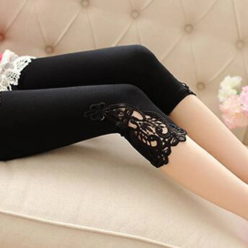 

XS-7XL 6XL 5XL Leggings For Women Summer Short Modal Cotton Black White Pink Purple Lace Hollow Large Size Legin Pants Femme