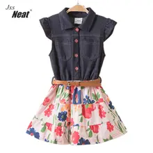 Г. Летнее платье без рукавов для девочек Новая ковбойская одежда без рукавов на пуговицах для девочек Хлопковое детское платье с принтом на поясе от 4 до 8 лет, SH2168