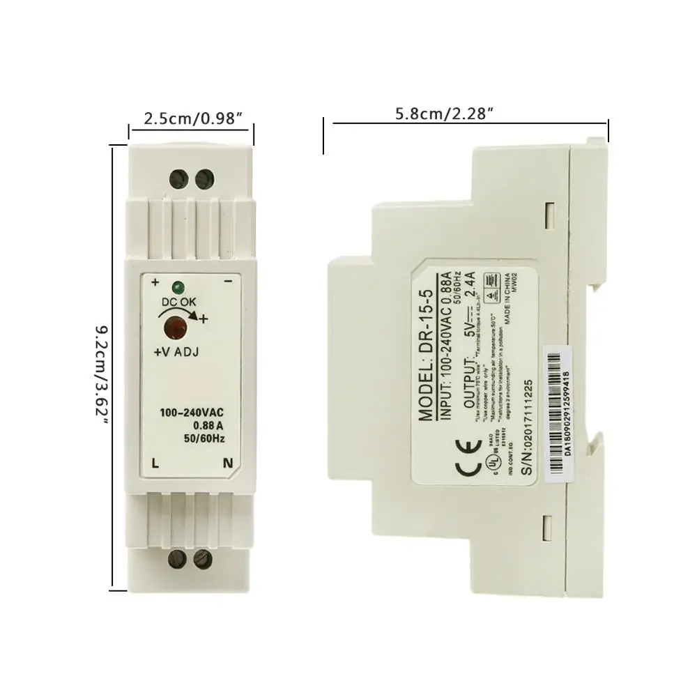 DR-15W Промышленный DIN Реле переключения питания 5 V 12 V 15 V 24 V