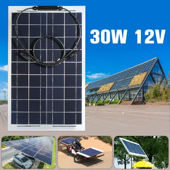

CLAITE 30W 18V Solar Panel Plate Flexible Solar Charger For Car Battery 12V Sunpower Monocrystalline Silicon Cells Module Kit
