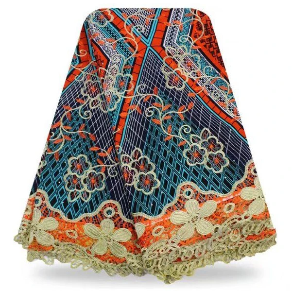 

2018 Guipure Super Wax With Lace High Quality Embroidered Wax Lace Fabric Cheap Price African Lace Fabric Wax For Clothes