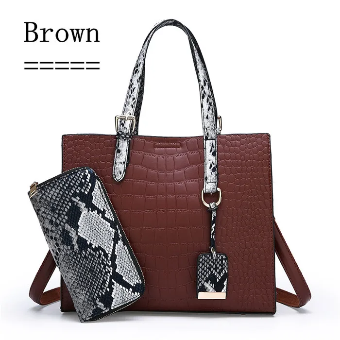 2 в 1 сумка с крокодиловым узором роскошные сумки женские сумки дизайнерские брендовые сумки для женщин кошельки и сумки - Цвет: Brown