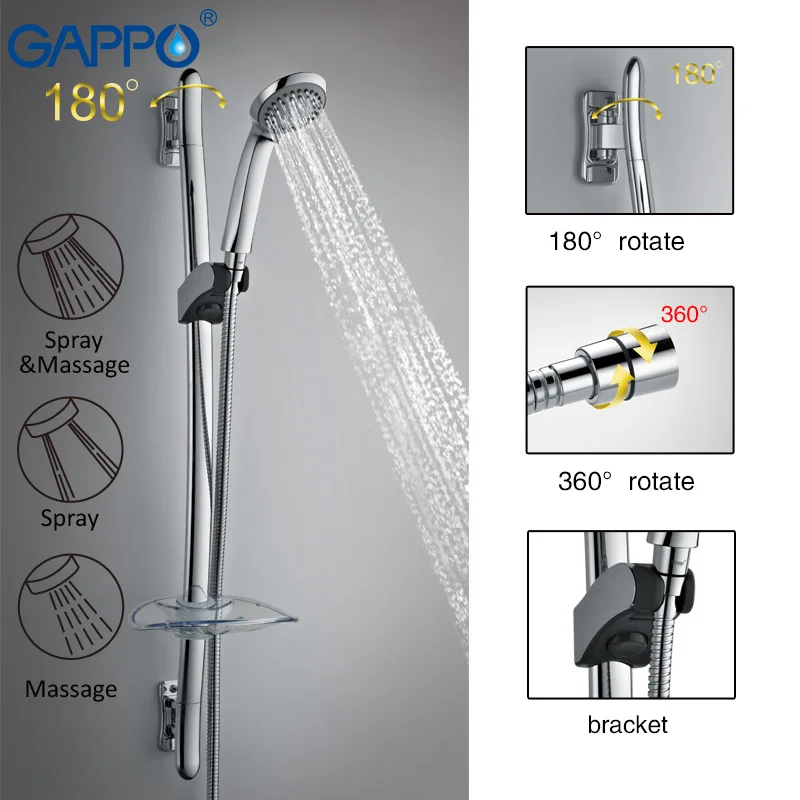 

GAPPO bathroom shower set Wall Mounted shower Slide Bar Hand Shower Stainless steel 3Mode hand held shower hose soap dish G8001