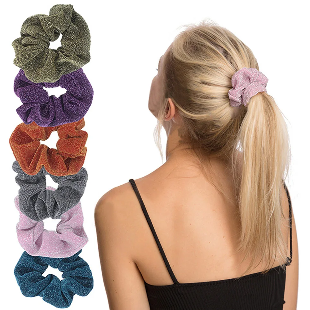 4//20Pcs Shiny Metallic Velvet Hair Scrunchies Ponytail Holder Elastic Ties Bands
