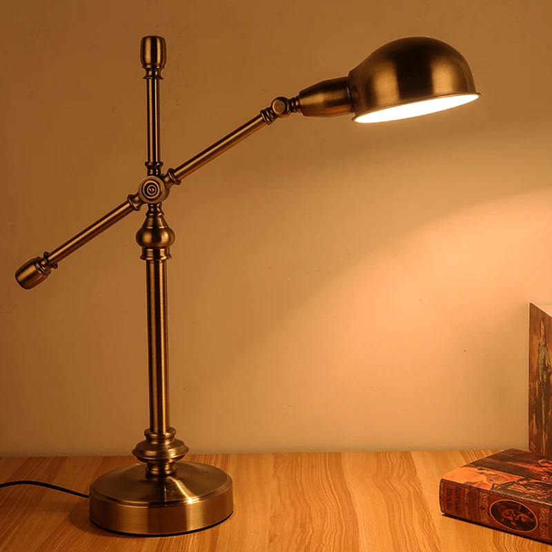 

Bedroom desk lamp study bedside American Rural retro antique copper desk lamp European style creative led work lamp bedside