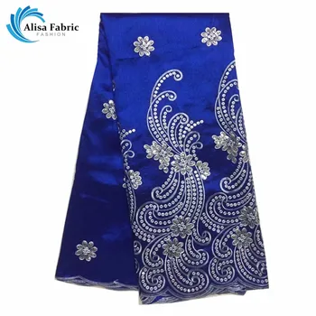

2018 Design African George Lace Fabric,High Quality Royal Blue George Silks Lace Silver Embroidered And Sequins For Sewing/Cloth