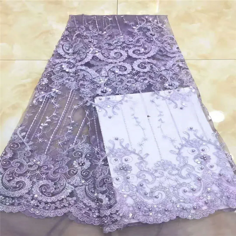 

2018 New Design Embroidered Nigerian Lace fabric for Wedding Dress With Beads French Lace Fabric HX937-1