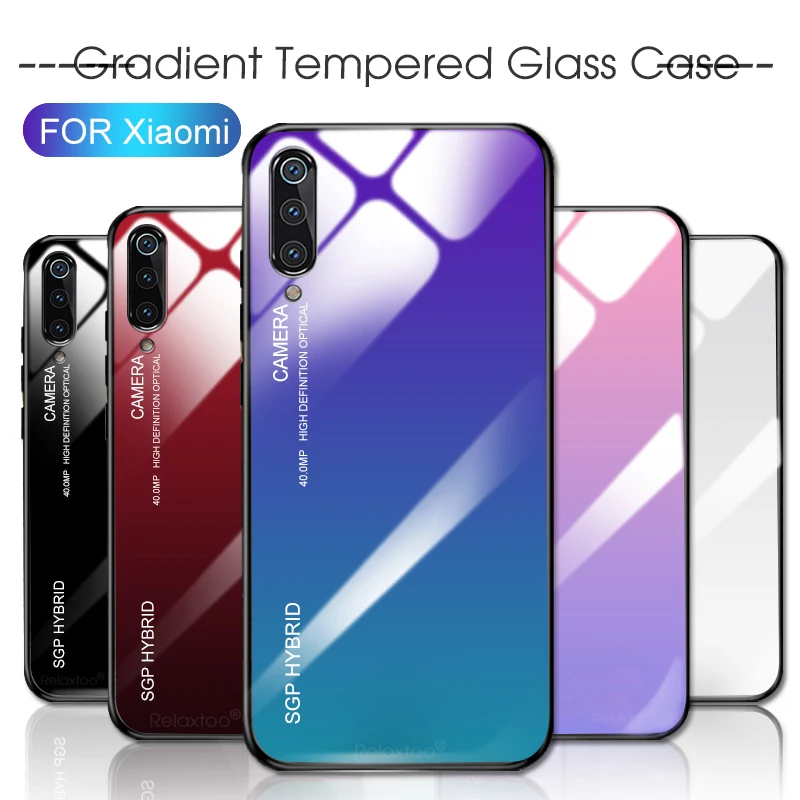 

Mi9 Case Gradient Tempered Glass Phone Cases For Xiaomi Mi 9 8 A2 Lite A2Lite 8Lite Light Pocophone f1 Silicone Soft Cover Coque