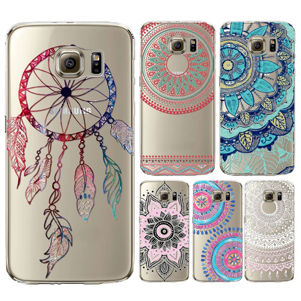 Case For Samsung S5 S6 S6edge S6edge plus S7 S7edge Colorful Floral Paisley Flower Mandala Henna Clear Silicone Soft Cover