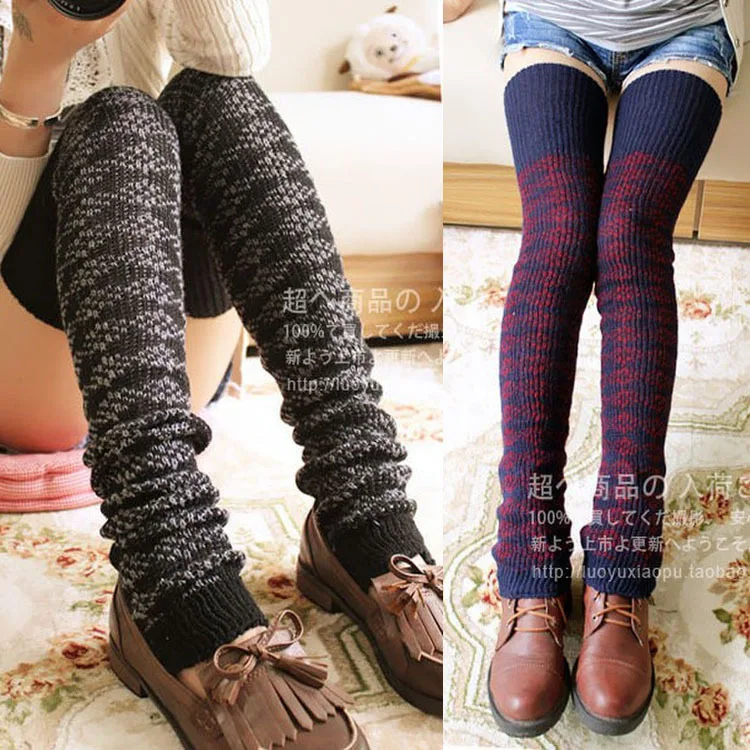 

Korean Version Of Long And Loose Cashmere Knee Stacked Birds Grid Autumn And Winter Warm Leg Warmers Thigh Bandage Boho