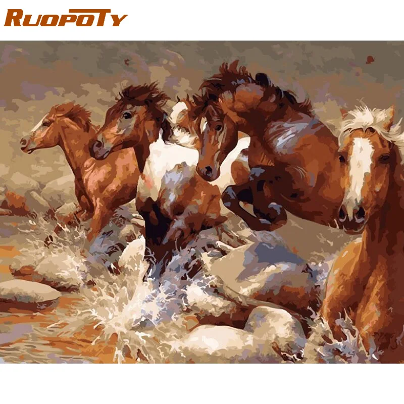 RUOPOTY рамка бегущая лошадь животные своими руками искусство окраска по номерам