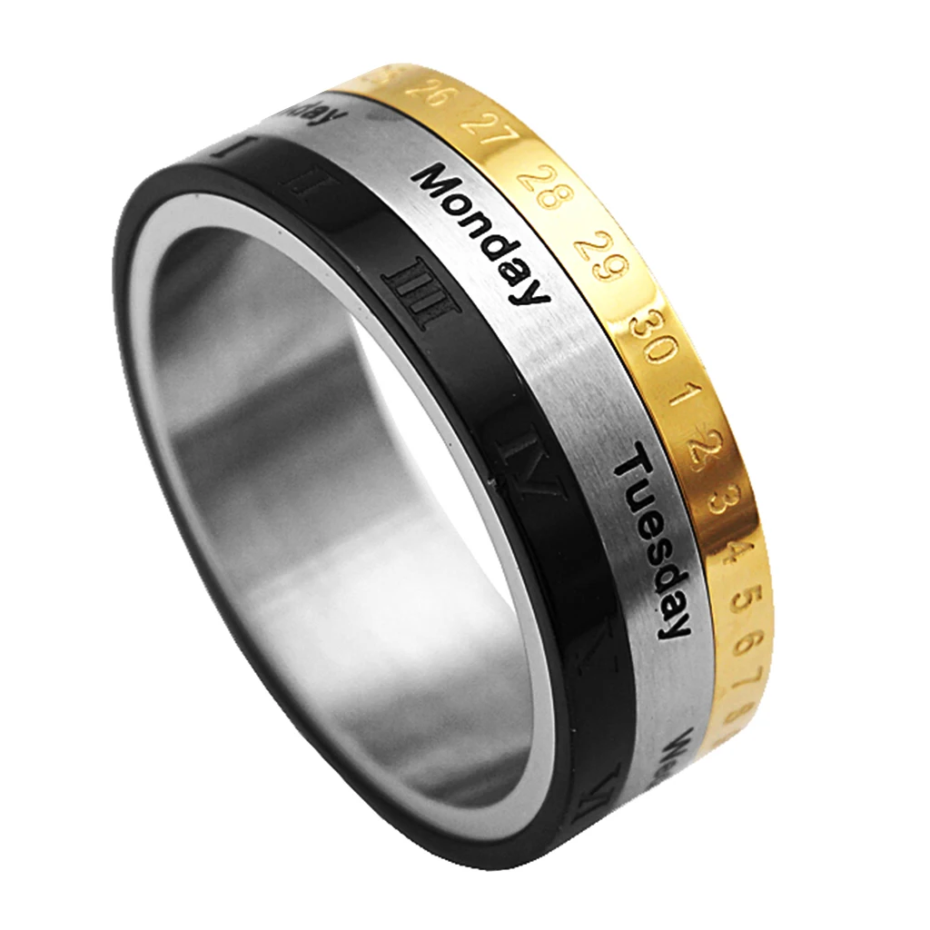 Novelty Calendar Charm Classic Turnable Roman Arabic Number Date Ring  US13