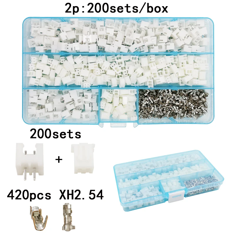 

200sets/box suit 2p pin 2.54mm XH2.54 connector plug + straight needle + terminal socket Header wire Adaptor connectors