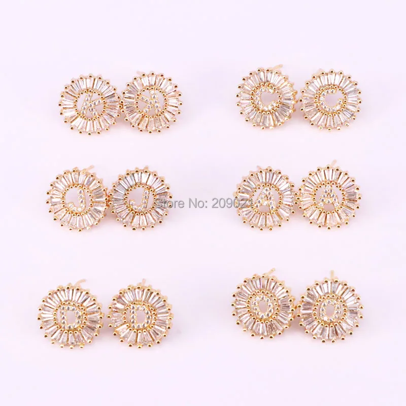 

8pair New design jewelry round shaped mirco pave cz A-Z Letter Stud Earrings,Wholesale cz initials earring for sale