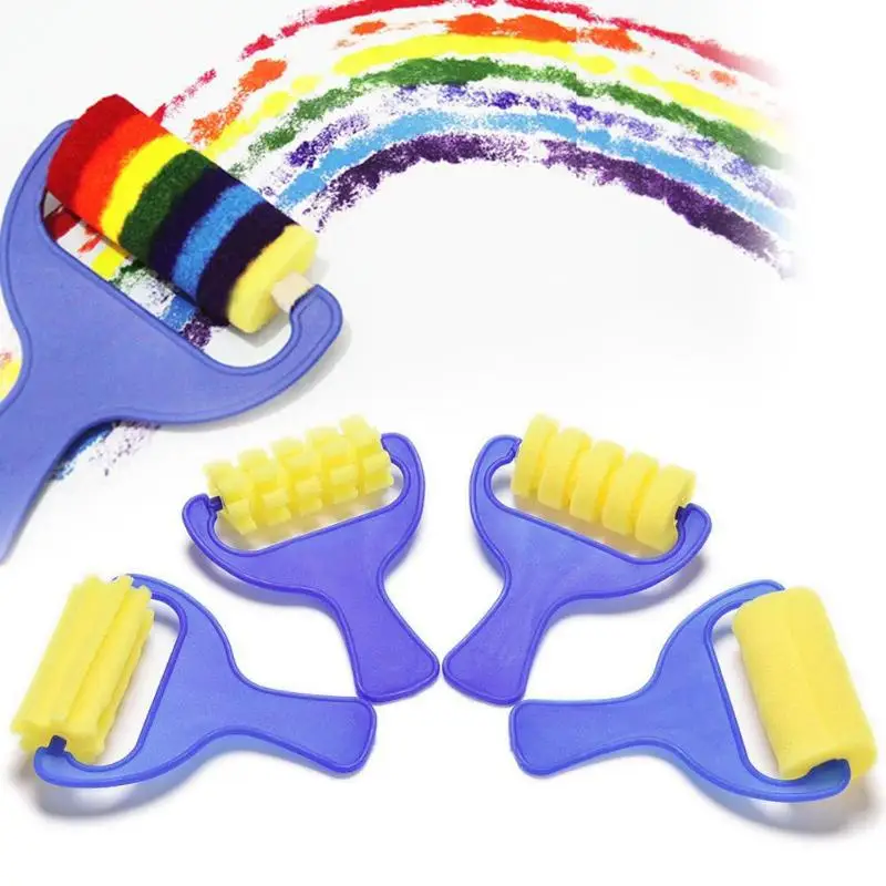 4Pcs/set DIY Sponge Painting Brushes Children Plastic Handle Kids