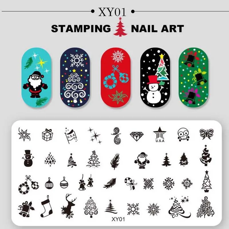 Рождественская тема пластины для штамповки ногтей Санта-Снежинка Колокольчик для ногтей штамп для дизайна ногтей - Цвет: 1