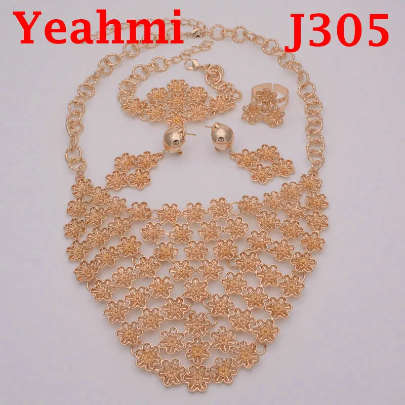 

2018 Wholesale Nigerian Beads Wedding Jewelry Set Bridal Dubai Gold Color Jewelry Sets African Beads Jewelry Set J305