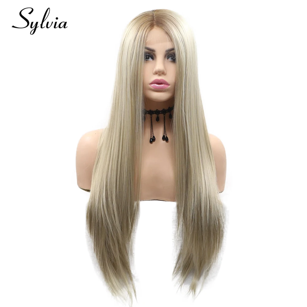 Sylvia Blonde 2 T Ombre шелковистые прямые синтетические парики с u-образной частью, коричневые корни, натуральные волосы, изготовленные из термостойкого волокна