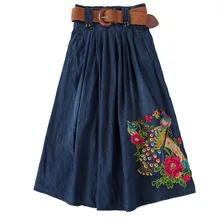 Осень и лето китайский стиль вышивка longuette большой маятник longuette вышитые женские джинсовые плетеные юбки 1022-1